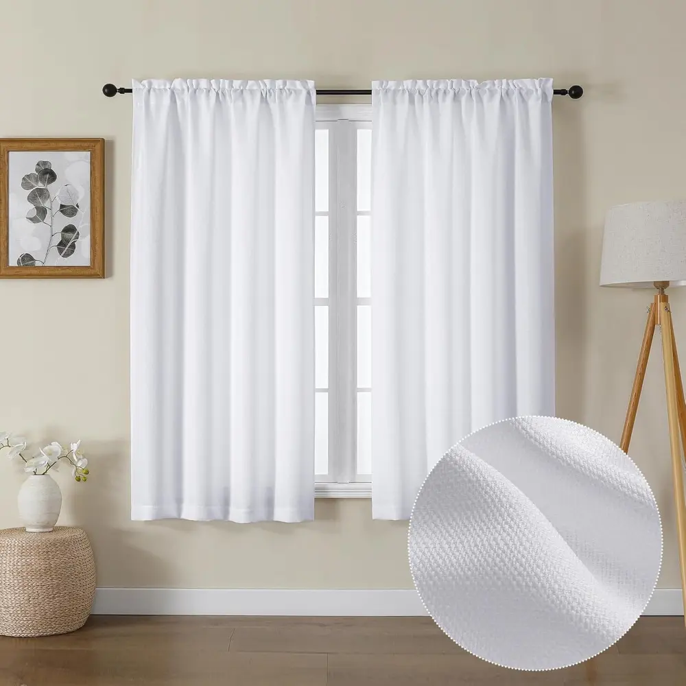Faux Linen Semi Sheer Net Curtains Window Set - 2 Panels (30 in W x 54 in L Each), Rod Pocket Easy Care Window Treatments, Eco-Friendly Soft Textured Skin-Friendly Fabric for Bedroom, Studio, Cafe, Block Harsh Light, Dual Rod Pocket Design