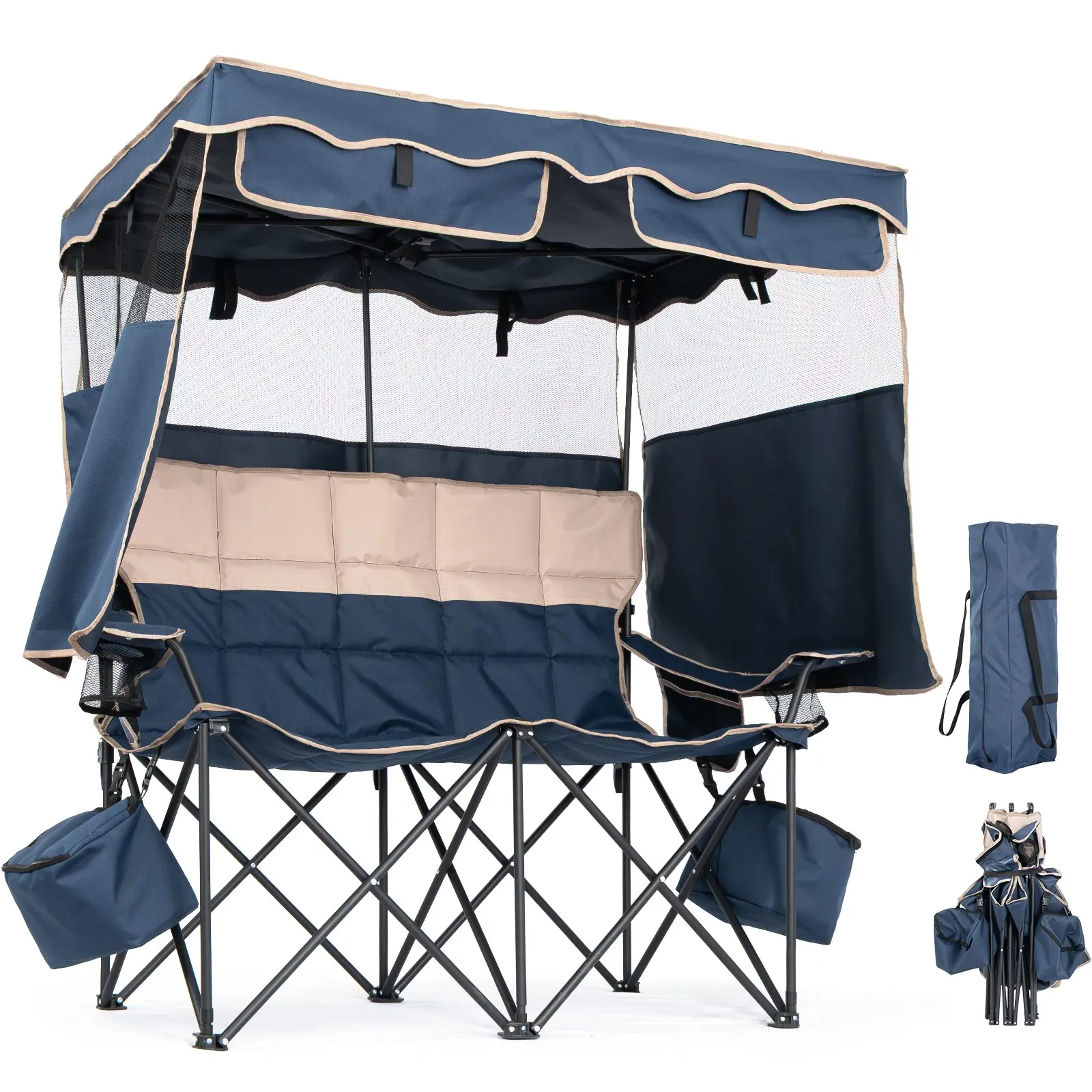 Lilypelle XXXL Double Camping Chair with Shade Canopy, 2 Person Folding Beach Chair with Cup Holder Carrying Bag, Heavy Duty Steel Frame Collapsible Camp Chairs for Outdoor Garden Patio Lawn Sports summergarden,father'sdaygifts,campingessentials,campingge