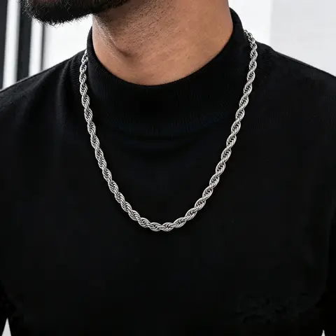 Men's Anti-Rust Stainless Steel Twisted Link Chain Necklaces - Classic Solid Neckwear, Premium Gift for Jewelry Lovers, Ideal for Daily Outfits