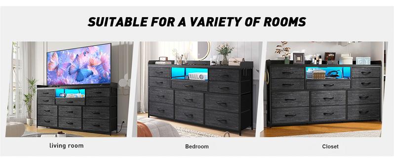 【Holiday Haul】Raybee 11 Drawer Smart LED Dresser, with Charging Station, Power Outlets, LED Lights & Shelves, Modern Storage Cabinet for Bedroom/Hallway, TV Stand for 32-55 inch TVs, Easy 10-min Assembly, Includes 4 Hooks