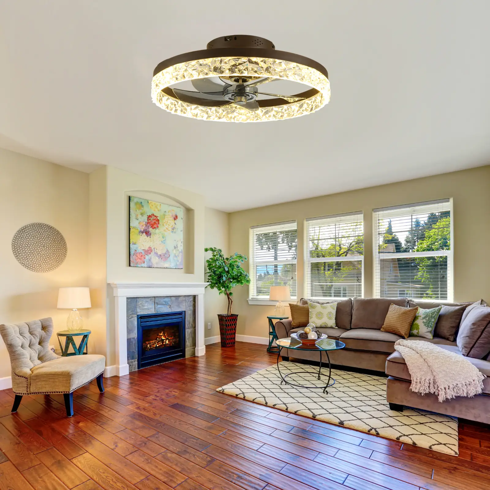 Ceiling Fan with Light, 3 Color Dimmable LED Light 6 speeds Reversible Timing Ceiling Fan Remote Control, Flush Mount Low Profile 19.7'' Ceiling Fans