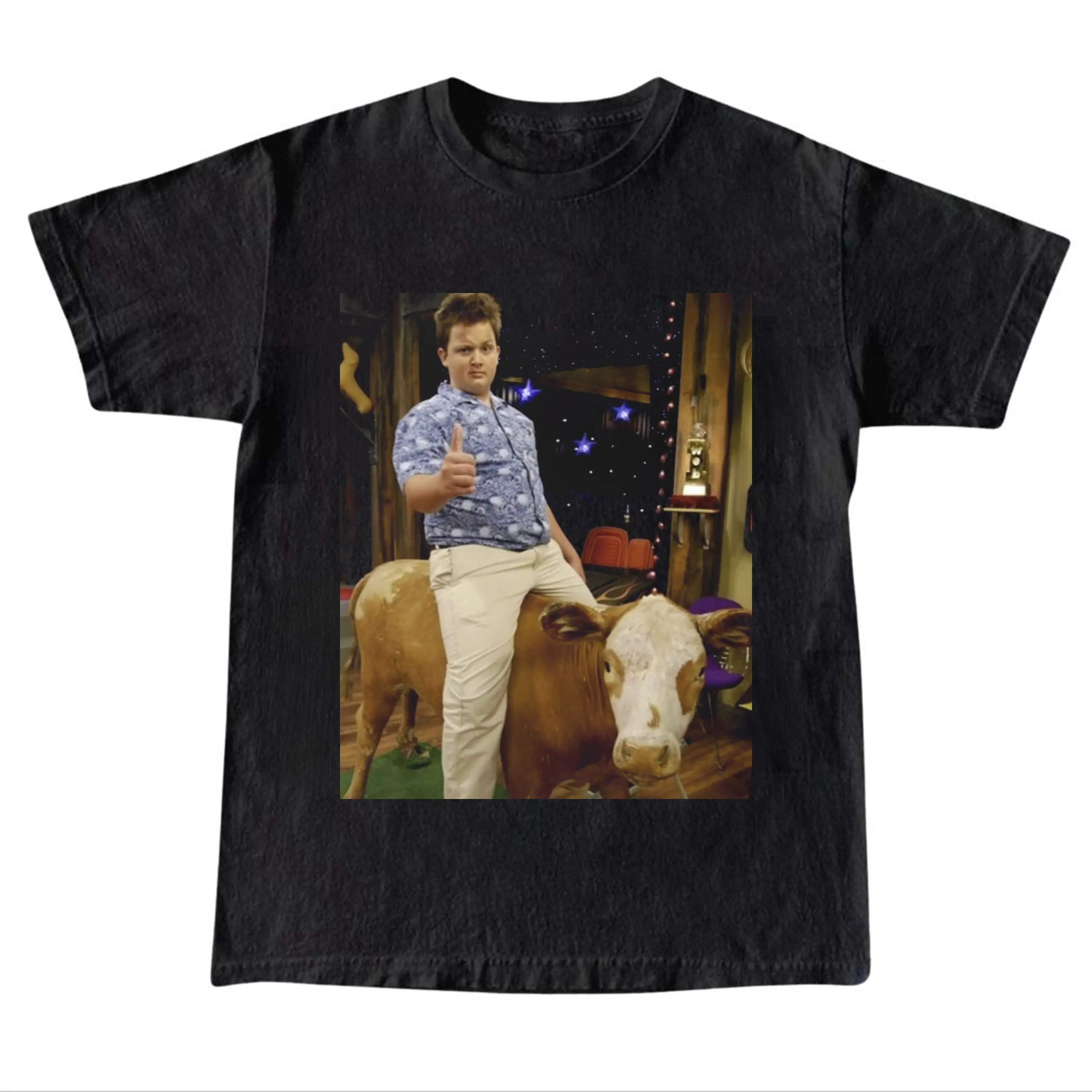 Gibby Riding Cow Meme T-Shirt, Nostalgia TV Show Meme Shirt, Meme Cringe Funny Dumb Shirts, Men's Vintage Casual Trend Shirt Gift For Fans, Gift For Men, Gift For Women