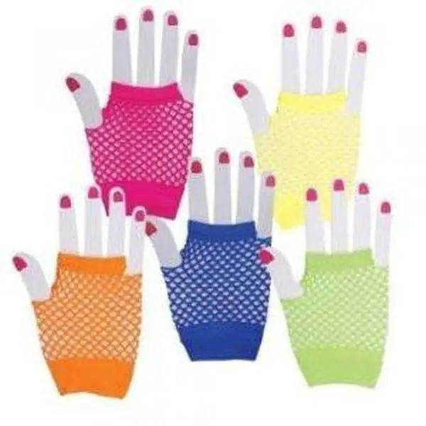 80's Short Fishnet Gloves Variety of Colors 12 PACK