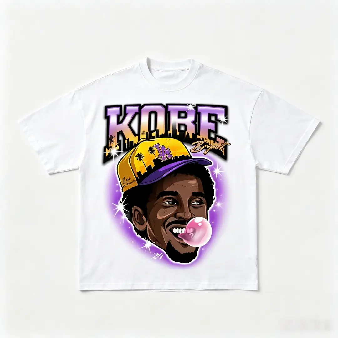 Unisex Retro City Skyline Bubble Gum Cartoon Graphic Cotton T-Shirt - Purple Sparkle Neon Cap, Distressed Washed, Oversized Boxy, Loose Short-Sleeve, Y2K Hip Hop Casual Sports Streetwear Top (Men's/Women's Sports & Outdoor Apparel)