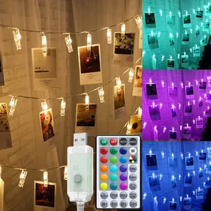 Photo Clips String Lights Color Changing 20 LEDs 10ft RGB Hanging Pictures Wall Lights for Teen Girls Room Decor Indoor Bedroom Lights with USB Powered and Remote Gifts for Teenage Girls