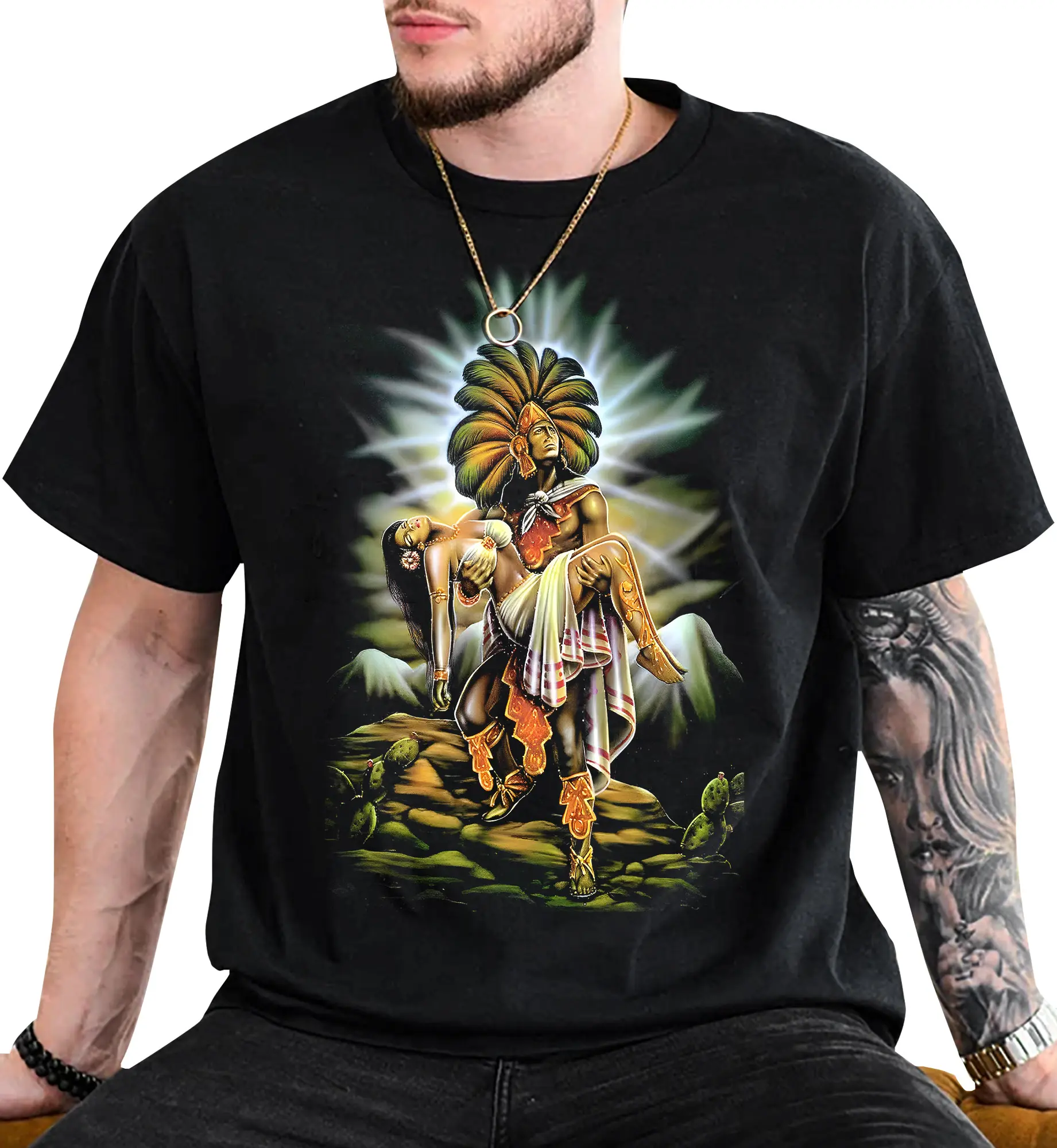 Azteca Men's Tee, Chicano Graphics Tees, Chicano Tattoo, Chicana clothing, Chicano Clothing Lowrider Clothes Mexican Clothes Streetwear Hoodie Men and Women Graphic Tee All Seasons Unisex Fit Loose Comfortable 9