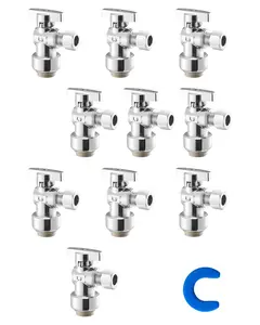10 Pack Brass Angle Stop Valves Push-To-Connect 1/2" Inlet x 3/8" OD Compression Outlet, 1/4-Turn Shutoff, Lead-Free Plumbing Fittings For Residential Water Supply, Sinks, Faucets And Appliances
