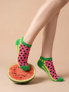 Summer Low-Cut Crew Socks for Women, Watermelon Pattern, Breathable & Sweat-Wicking, Sweet Style, Ideal for Students & Office Wear