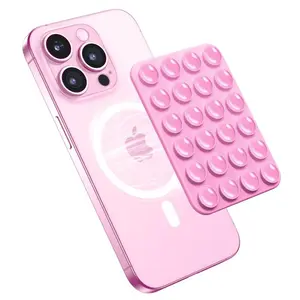 2-piece suction cup phone case, silicone suction cup phone case installation, adhesive phone grip, double-sided suction design, anti slip adhesive grip, specially designed for TikTok videos, suitable for bathroom and kitchen scenes (pink)
