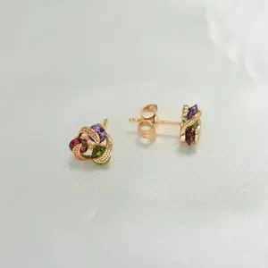 Women's Multicolor Gemstone Studs - 14K Gold Plated, Lightweight, Hypoallergenic, Tarnish Resistant