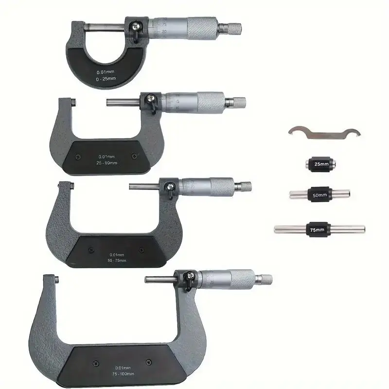 Outside Spiral Micrometer, 0-25mm/ 25-50mm/ 50-75mm/ 75-100mm Accuracy 0.01mm Gauge Vernier Caliper, Measuring Tools for Home & Office