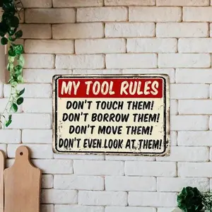 1PC Industrial Metal Sign, Tool Rules For Garage Or Man Cave, Funny Home Decor, Aluminum Wall Art, Perfect Gift For Dad Or Husband, Unique Home Accent8*12in