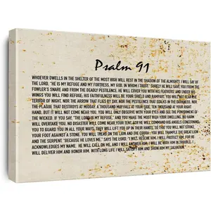 Inspirational Christian Canvas Wall Art 11.5x15 Inch Framed Scripture Verse Bible Religious Psalm 91 Sign Canvas Wall Decor for Home Living Room Bedroom 16x24 inches unframed