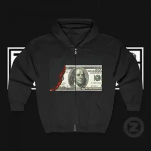 Graphic Money Sweatshirt, Trendy Zip-Up Hoodie, Stylish Casual Wear, Perfect for Gifting, Statement Fashion