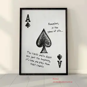 1PC/Modern Vintage Poker Ace of Spades Card Letter Quote Wall Art Printed Canvas Poster Decor Perfect for living room home decor, frameless