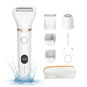MAXGROOM Bikini Trimmer for Women 3-in-1 LED Display Electric Shaver Painless Trimming for Pubic Hair Face Underarms Legs Body Parts Shaving Grooming Cordless Design Waterproof Easy Clean