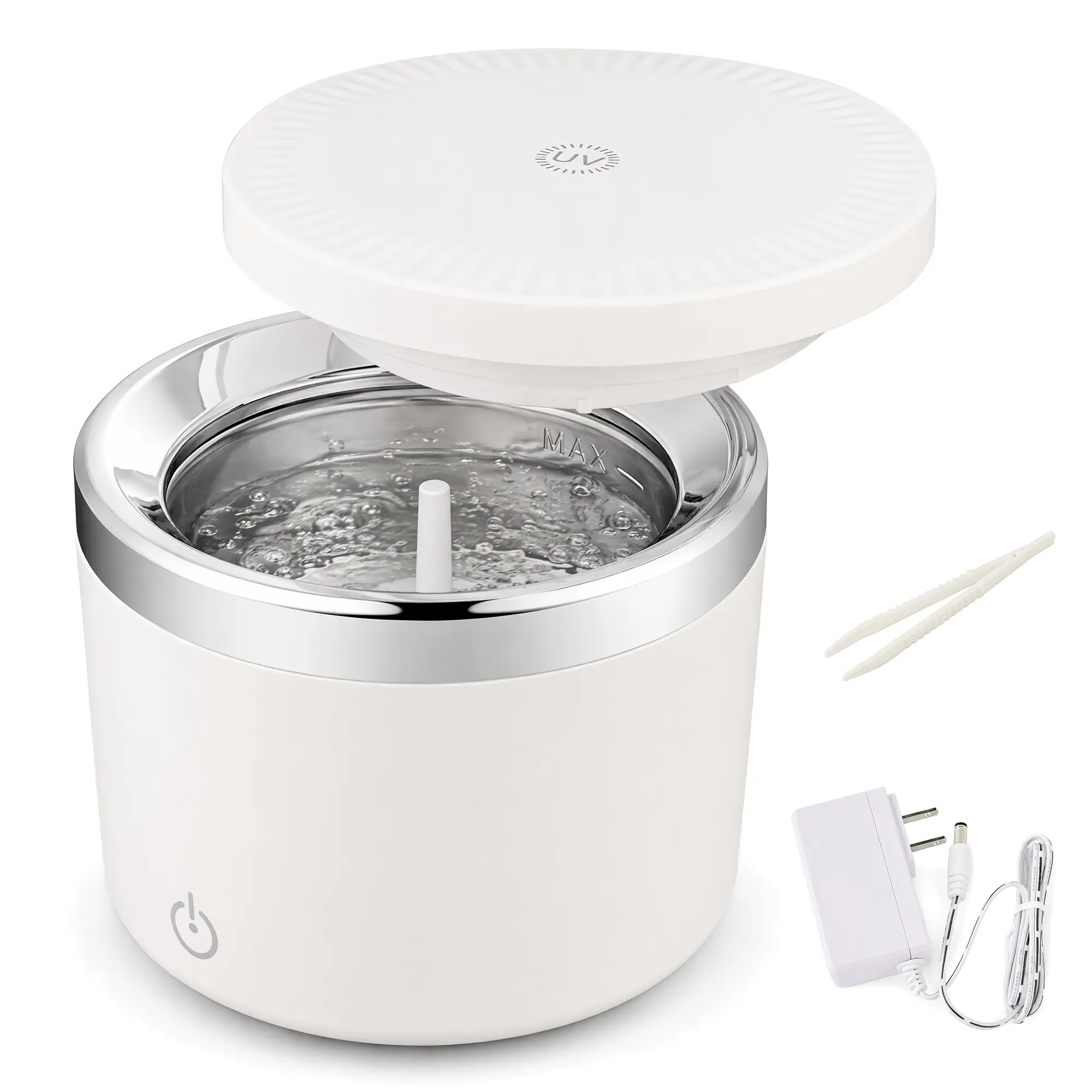 SUSTEAS 200ml White Ultrasonic Cleaner, 2 Styles Available: Round UV Sanitizer for Dentures (2 Timers), Square Touch Screen (5 Timers), One-Touch Start, With Cleaning Basket, Compact Portable for Waterproof Small Items