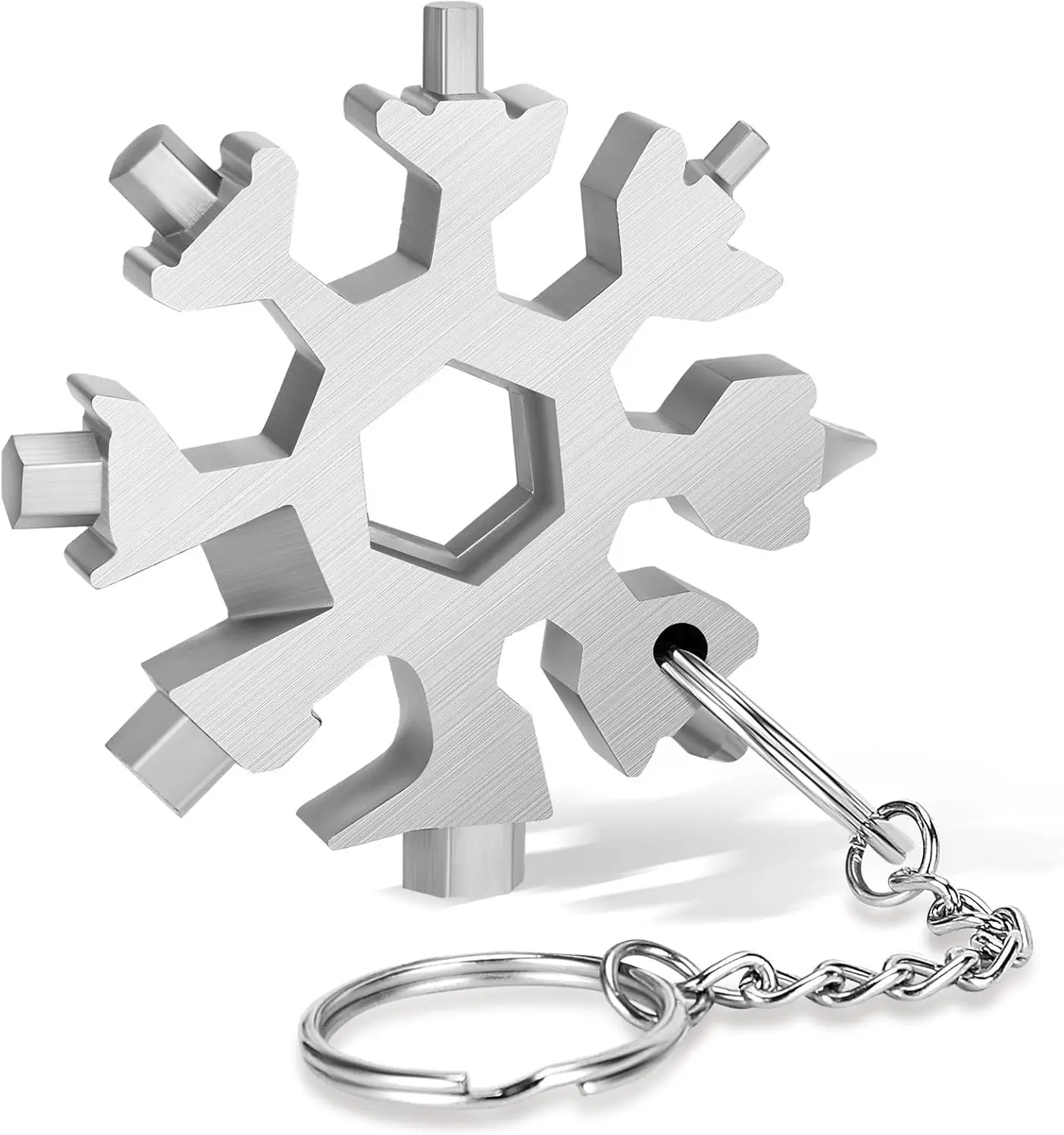 18-in-1 Snowflake Multi Tool,Function Stainless Steel Bottle Opener/Wrench, Flat Cross Screwdriver Kit Snowflake, Outdoor Durable and Portable，Great Gift for Mens (silvery)