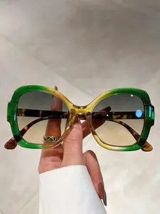 Women's Vintage Colorblock Butterfly Frame Sunglasses, Trendy Casual Sunglasses for Everyday Use, Fashion Accessories for Outdoor Activities