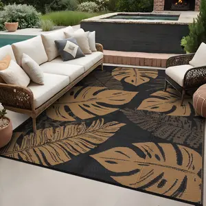 Waterproof Outdoor Rug Tropical Leaf Woven Patio Carpet Double-sided Plastic Straw Rug Large Size Modern Outdoor Rug for Balcony Patio Deck Beach RV