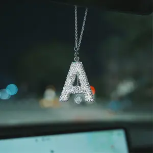 Elegant Letter Car Pendant, Rhinestone Decorated Car Charm, Versatile Interior Hanging Ornament, Stylish Car Accessory, Car Hanging Decoration