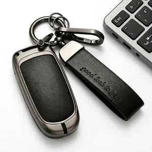 Jeep Dodge Car Fashion Zinc Alloy Leather Remote Key Cover, Car Key Protector, suitable for JEEP Compass S Grand Commander DODGE Journey Challenger JCUV DODGE RAM 1500 Dart Durango CHRYSLER 300C Cherokee/Dodge/Journey/Fremont