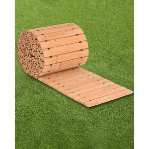 【Summervibes】VEVOR Wooden Garden Pathway,  16 ft L x 17 in W, Non-Slip Straight Garden Walkway, Roll Out Cedar Outdoor Walkway Path with Wire Rope Connection, Decorative Garden Paver for Backyard Wedding Party