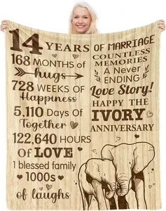 Ivory Gifts for 14th Anniversary Blanket, 14th Anniversary Wedding Gifts for Husband Wife Couple, 14 Year Anniversary Romantic Gifts for Him Her, Happy Anniversary Decorations Presents for Women Mena