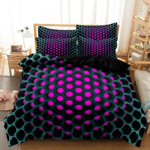 3-Piece Geometric Honeycomb Pattern Digital Print Bedding Set, Includes 1 Duvet Cover & 2 Pillowcases, Soft Comfortable Polyester For Home Dormitory Decor, Soft Bedding Sets