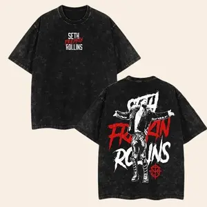Retro WWE Seth Rollins Vintage Edition Wash Tee Men's Oversized Soft 100% Premium Cotton  Classic Style 230gsm Clothes Menswear unisex graphic wrestling shirt wwe fan t-shirt