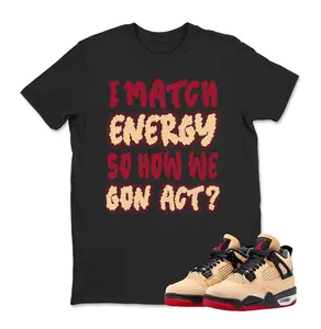 Jordan 4 Pizza T Shirt Match I MATCH, GS Sneaker Shirt, Sesame White Fire Red Black, Youth and Adult Tshirt