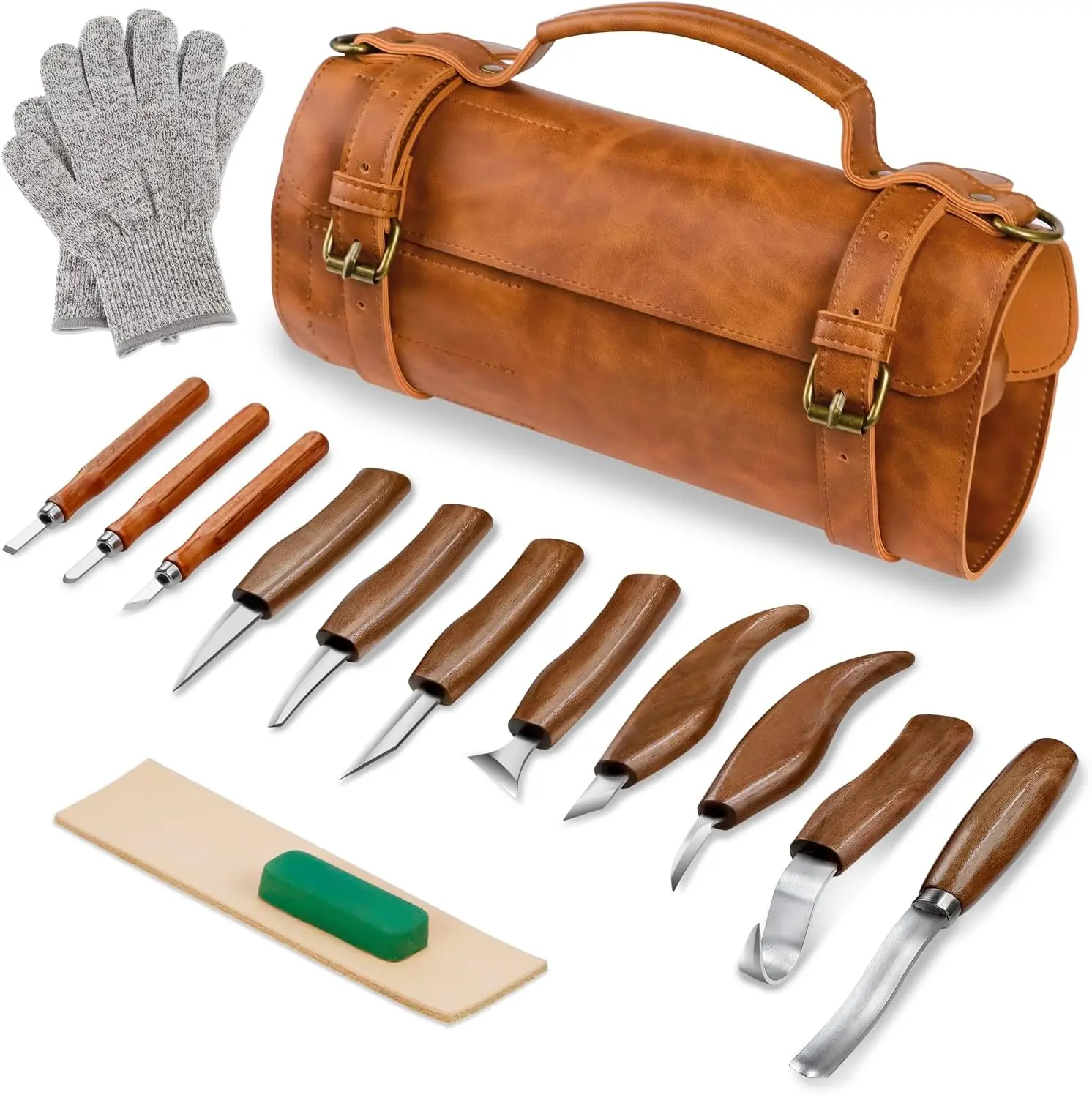 Carving Kit Deluxe-Whittling ,  Carving  Set,  Whittling Kit for Beginners, Carving  Woodworking  Carving Tools Set with Large Leather Case