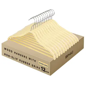 Slim Birch Wood Hangers with Pants Bar, Non-Slip Rubber Strips, Lightweight Heavy Duty Suit Hangers, 360° Swivel Hook & Space Saving Profile for Trousers, Sweaters, and Dresses