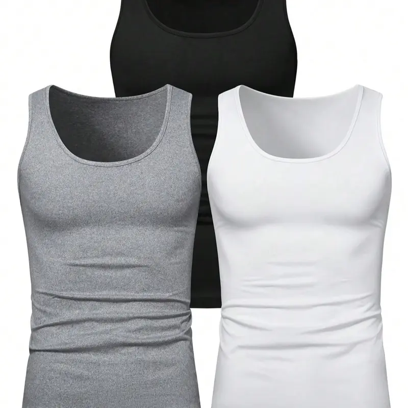 Men's Solid Color Round Neck Tank Top, Regular Fit Basic Casual Sleeveless Top for Summer, Men's Clothes for Daily Wear, Tanktop, Workout Tank Top, Stretch Tank Tops