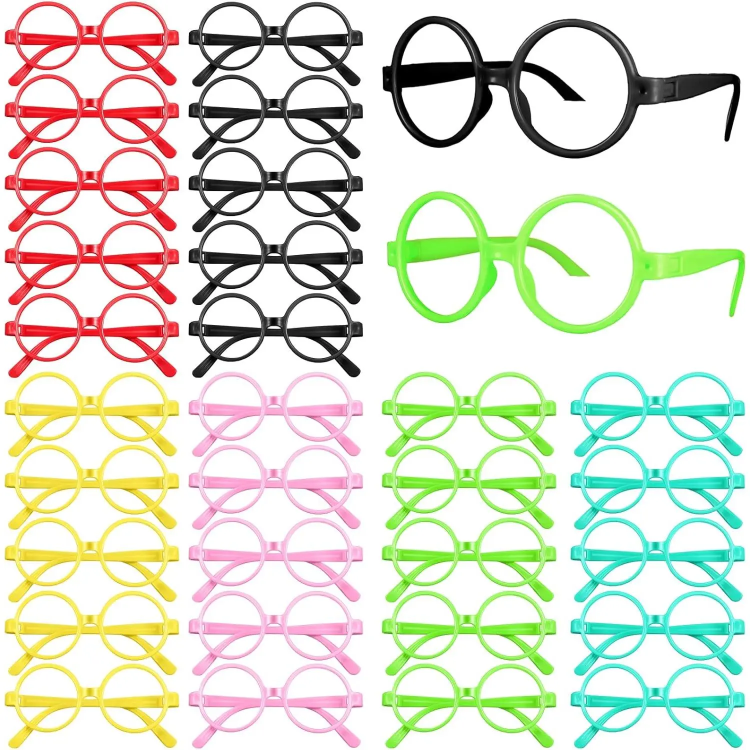 30 Pcs Kids' Colorful Wizard Fake Cosplay Frame/Glasses - 5.5 in Round Frame, No Lenses, for Toddlers, All Seasons Funny Costume Party Supply (Festive & Party Supplies Accessory)