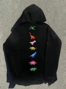 Unisex Men's Dinosaur Print Hoodie, Casual Loose Long Sleeve Hooded Sweatshirt for Fall & Winter, Men's Top for Daily Wear, Pullover
