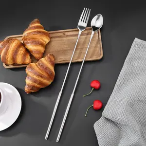 Stainless Steel Telescopic Fork or Spoon – Extendable Portable Camping Utensil, Long Handle BBQ Dinner Fruit Dessert Fork Spoon for Outdoor, Travel, Picnic Kitchen Tool