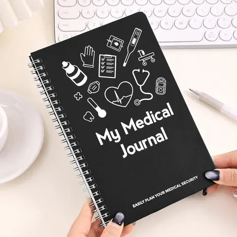 Medical Health Journal, 1pc 114 Pages Spiral Notebook, Personal Organizer, Planner for Medical Records, Mental Wellness Tracking & Healthcare Documentation, Stethoscope