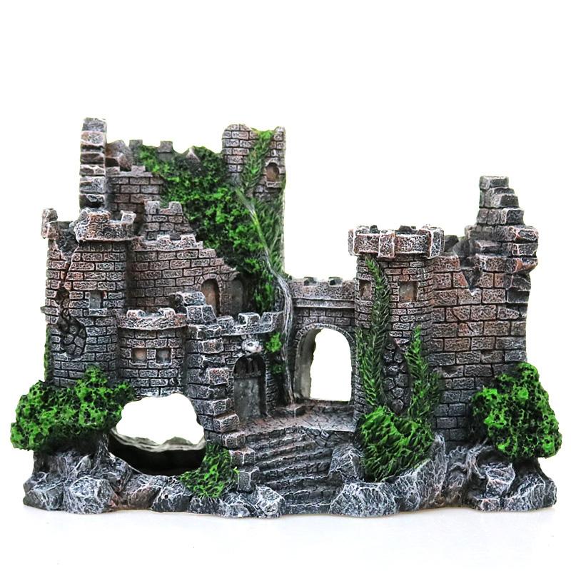 Aquarium Decoration Fish Tank Landscaping Ornament Fish Hideout Resin Craft Building Castle Small Castle Pyramid