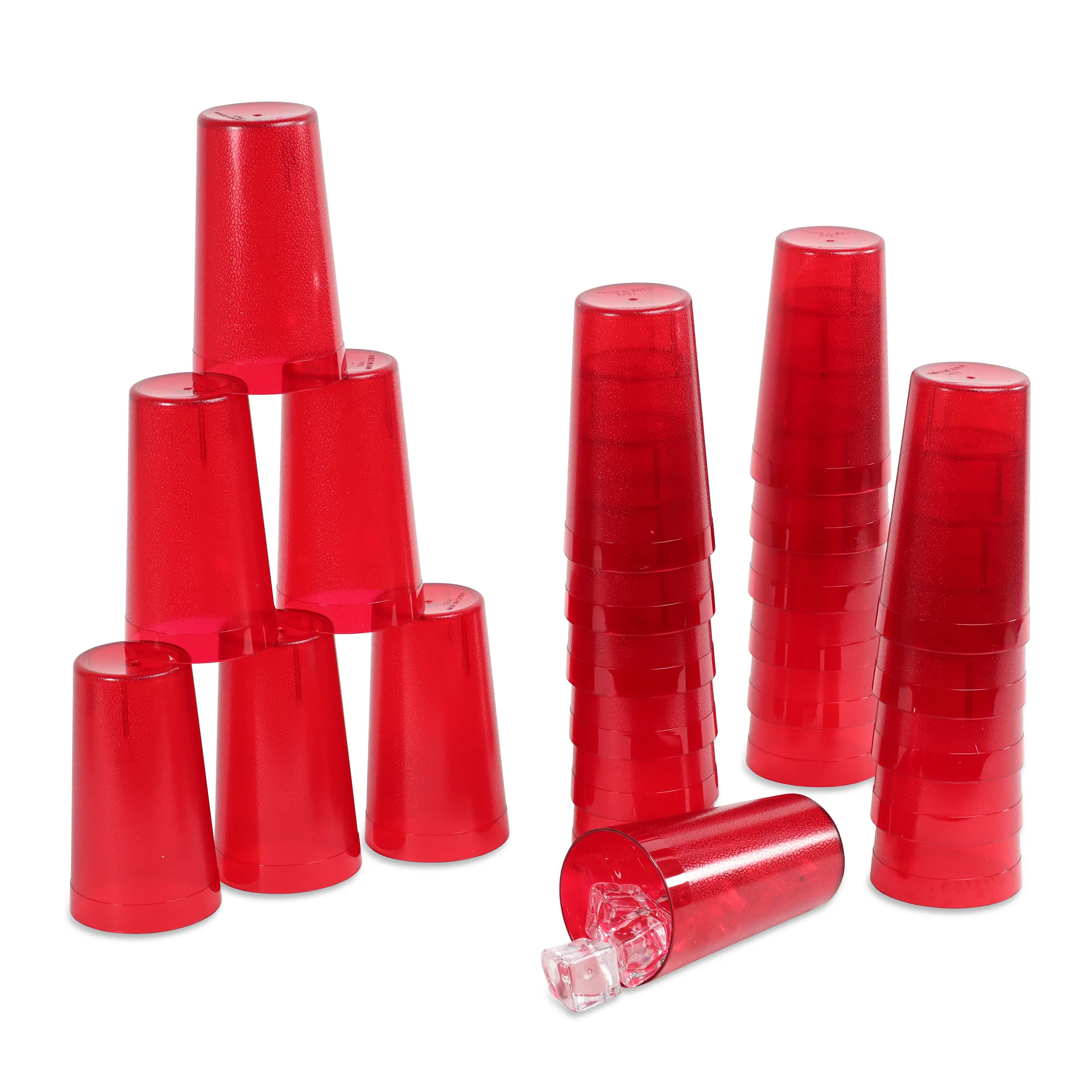 Spec101 12 oz Red Plastic Cups, 24-Pack Reusable Hard Plastic Drinking Cups, Stackable