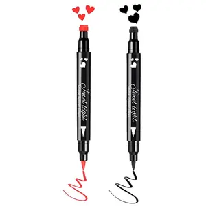 2 PCS Waterproof Liquid Eyeliner Stamps,Double-side Black&Red Smudge-proof Eye Liner,Heart Stamp Eyeliner for Harley Costume Makeup,Long-lasting Love Tattoo Tools for Valentines Day