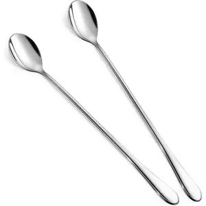 9-Inch Long Coffee Spoons for Coffee Bar, Coffee Stirrers Ice Cream Spoon Tea Spoons Stainless Steel Long Spoon for Cocktail Stirring Iced Tea, Coffee Bar Accessories (2-Pack)