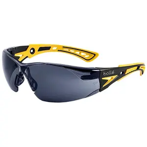 Bolle Rush Plus Small Safety Glasses Black/Yellow with Smoke Platinum Anti-Fog Lens Bolle Rush Plus Small Safety Glasses Black/Yellow with Smoke Platinum Anti-Fog Lens