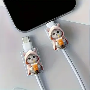 2pcs Cute Cartoon Cat Data Cable Protector, Anti-Break Type-C Cable Charger Cord Protector, Lovely Durable