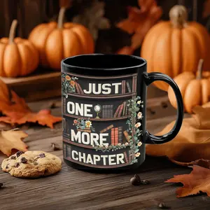 BNB – Cute Ghost Reading 11oz/15oz Black Ceramic Mug, Halloween Spooky Season Just One More Chapter Coffee Cup Gift for Besties Coworker Colleague Book Lover on Halloween Christmas, Hilarious Office or Home Office Drinkware Reusable And Washable Cup