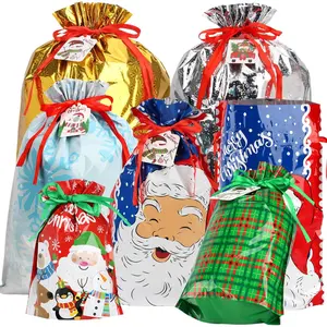 40-Pack Christmas Drawstring  Bags with Tags,  Sizes  Foil  Wrapping Bags for Holiday Presents, Xmas Party Favors & Decorations
