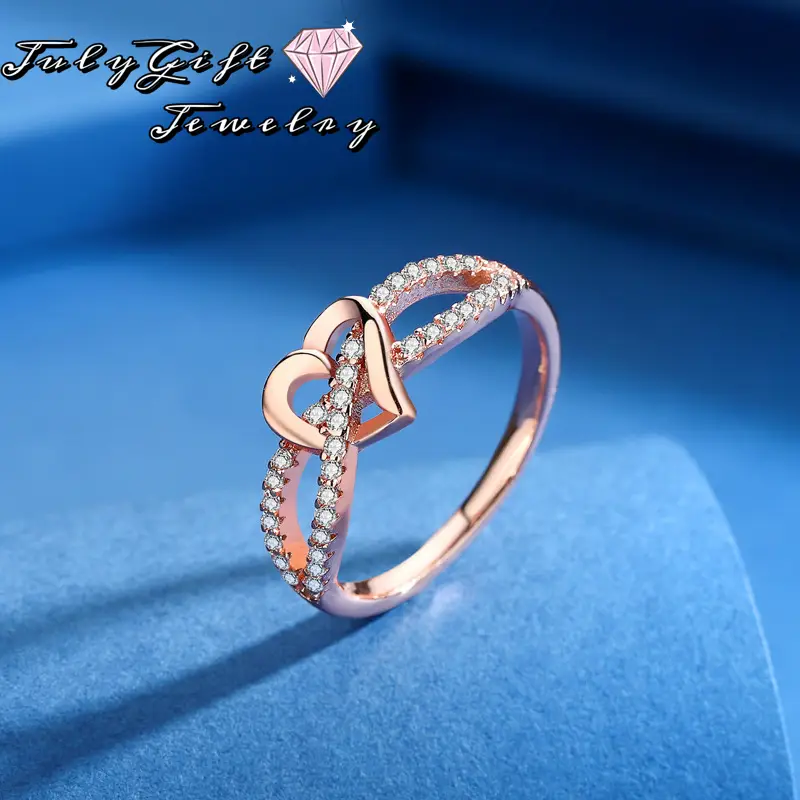 Round White Cubic Zirconia Split Shank Infinity Heart Promise Ring Jewelry for Women Valentine's Day Gift For Her