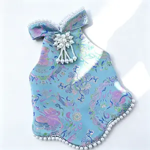 Paws Trendy Pet Spring & Summer Qipao for Dogs & Cats, suitable for Teddy, Bichon Frise and other small dogs. Features embossed fabric with exquisite retro frog buttons, fine workmanship, exuding noble elegance and making your beloved pet stand out.