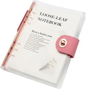 Clear A5 Refillable Notebook Binder with 90 Sheets Lined Paper Rose  6-Ring Soft Transparent PVC Binder Cover Protector Shell Loose Leaf Journal Folders with PU Leather Lock Catch Closure