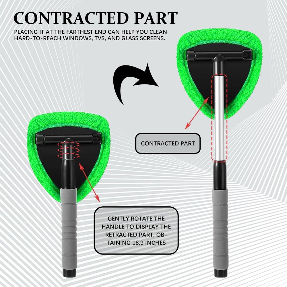 Click to see full view Windshield Cleaning Tool, Car Interior Window Cleaning Kit with Extendable Handle & 3Microfiber Pads, Auto Inside Glass Wiper Kit for Car & Home Windows